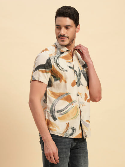 Casual Shirt for Men | Breathable & Soft with Color Fastness Regular Fit Spread Collar Neck Cotton Fabric Printed Pattern