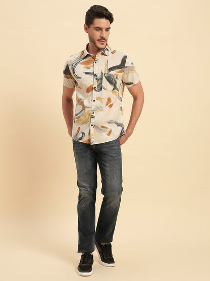 Casual Shirt for Men | Breathable & Soft with Color Fastness Regular Fit Spread Collar Neck Cotton Fabric Printed Pattern