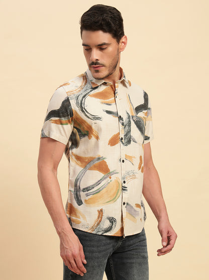 Casual Shirt for Men | Breathable & Soft with Color Fastness Regular Fit Spread Collar Neck Cotton Fabric Printed Pattern
