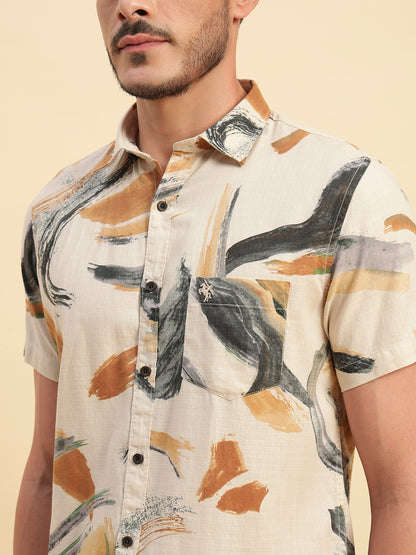 Casual Shirt for Men | Breathable & Soft with Color Fastness Regular Fit Spread Collar Neck Cotton Fabric Printed Pattern