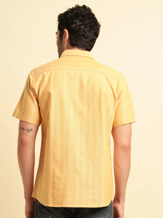 Casual Shirt for Men | Breathable & Soft with Color Fastness Regular Fit Spread Collar Neck Cotton Fabric Striped Pattern