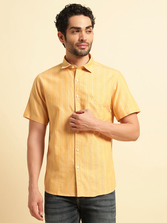 Casual Shirt for Men | Breathable & Soft with Color Fastness Regular Fit Spread Collar Neck Cotton Fabric Striped Pattern