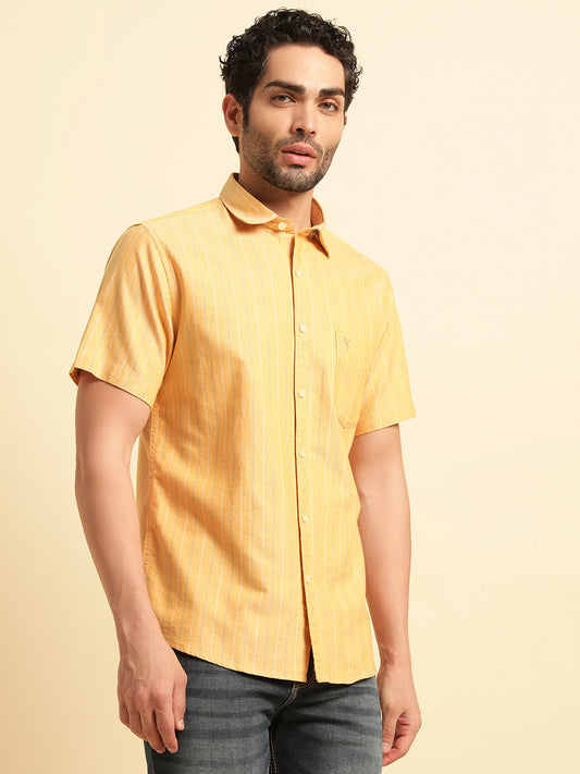 Casual Shirt for Men | Breathable & Soft with Color Fastness Regular Fit Spread Collar Neck Cotton Fabric Striped Pattern