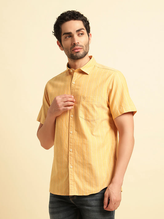 Casual Shirt for Men | Breathable & Soft with Color Fastness Regular Fit Spread Collar Neck Cotton Fabric Striped Pattern