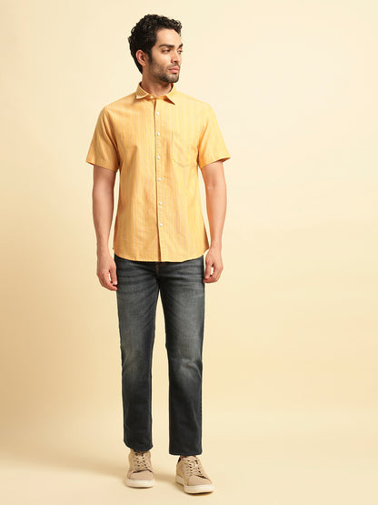 Casual Shirt for Men | Breathable & Soft with Color Fastness Regular Fit Spread Collar Neck Cotton Fabric Striped Pattern