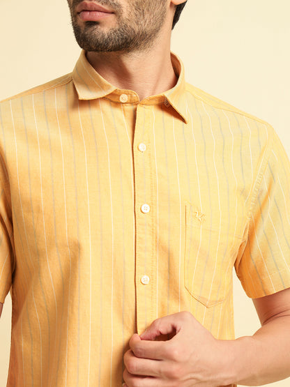 Casual Shirt for Men | Breathable & Soft with Color Fastness Regular Fit Spread Collar Neck Cotton Fabric Striped Pattern