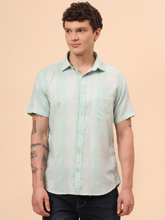 Casual Shirt for Men | Breathable & Soft with Color Fastness Regular Fit Spread Collar Neck Cotton Fabric Checkered Pattern