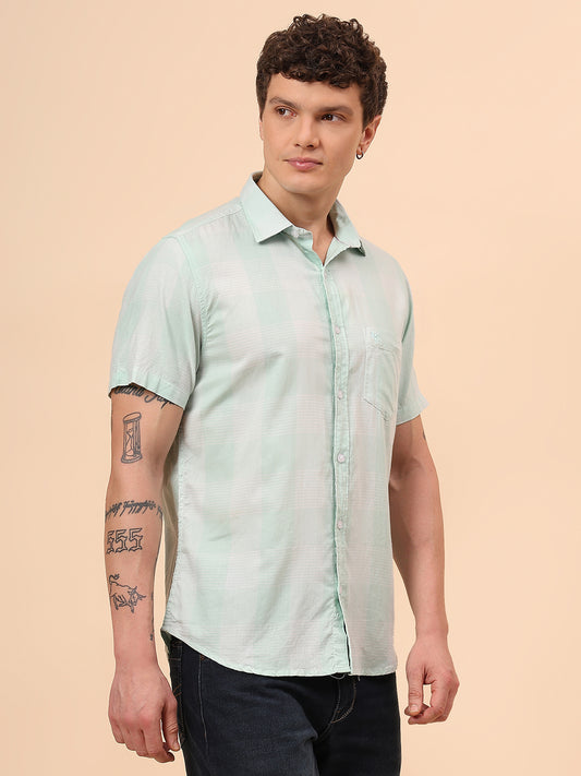 Casual Shirt for Men | Breathable & Soft with Color Fastness Regular Fit Spread Collar Neck Cotton Fabric Checkered Pattern