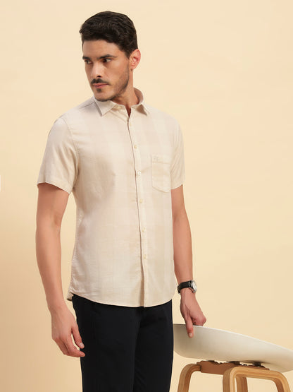 Casual Shirt for Men | Breathable & Soft with Color Fastness Regular Fit Spread Collar Neck Cotton Fabric Checkered Pattern