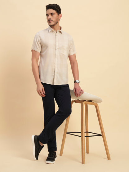 Casual Shirt for Men | Breathable & Soft with Color Fastness Regular Fit Spread Collar Neck Cotton Fabric Checkered Pattern