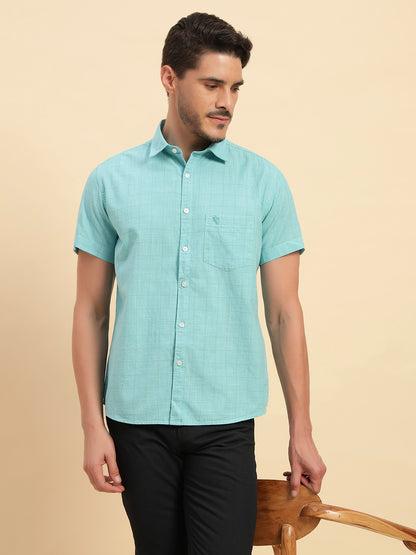 Casual Shirt for Men | Breathable & Soft with Color Fastness Regular Fit Spread Collar Neck Cotton Fabric Checkered Pattern