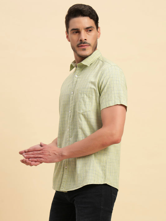 Casual Shirt for Men | Breathable & Soft with Color Fastness Regular Fit Spread Collar Neck Cotton Fabric Checkered Pattern