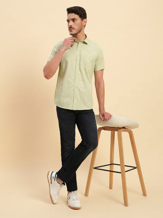 Casual Shirt for Men | Breathable & Soft with Color Fastness Regular Fit Spread Collar Neck Cotton Fabric Checkered Pattern