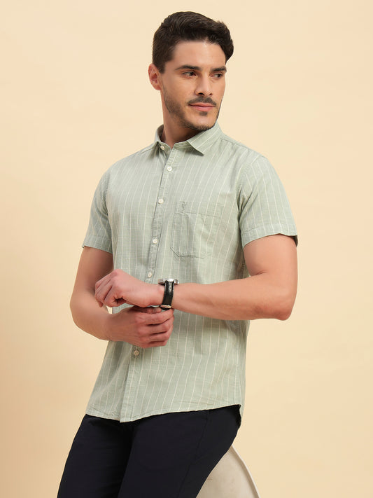 Casual Shirt for Men | Breathable & Soft with Color Fastness Regular Fit Spread Collar Neck Cotton Fabric Striped Pattern