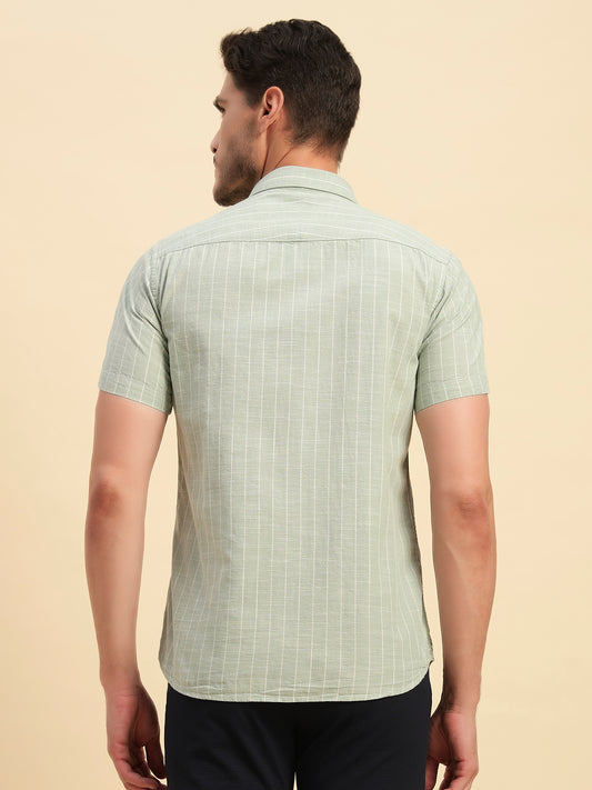 Casual Shirt for Men | Breathable & Soft with Color Fastness Regular Fit Spread Collar Neck Cotton Fabric Striped Pattern