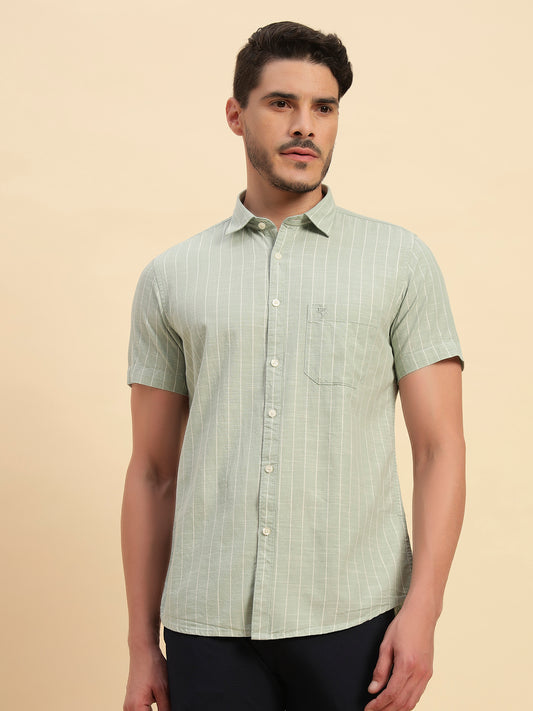 Casual Shirt for Men | Breathable & Soft with Color Fastness Regular Fit Spread Collar Neck Cotton Fabric Striped Pattern