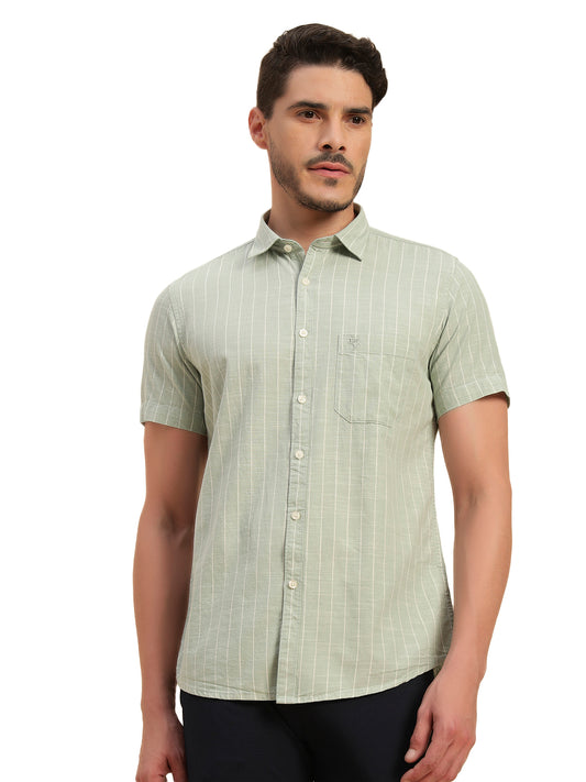 Casual Shirt for Men | Breathable & Soft with Color Fastness Regular Fit Spread Collar Neck Cotton Fabric Striped Pattern