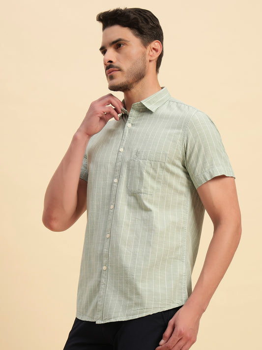 Casual Shirt for Men | Breathable & Soft with Color Fastness Regular Fit Spread Collar Neck Cotton Fabric Striped Pattern