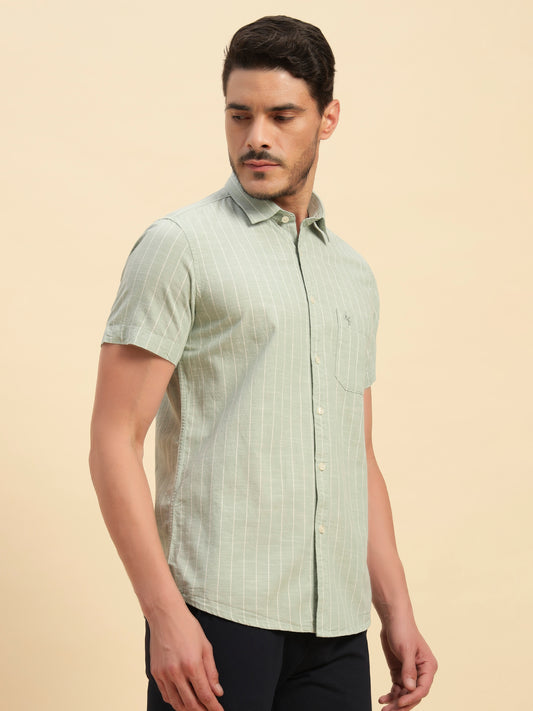 Casual Shirt for Men | Breathable & Soft with Color Fastness Regular Fit Spread Collar Neck Cotton Fabric Striped Pattern