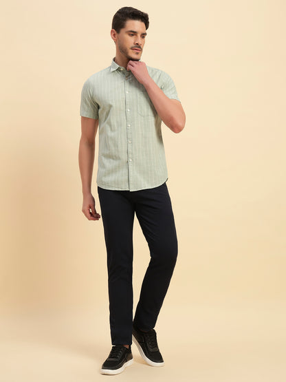 Casual Shirt for Men | Breathable & Soft with Color Fastness Regular Fit Spread Collar Neck Cotton Fabric Striped Pattern