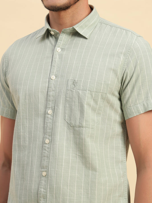 Casual Shirt for Men | Breathable & Soft with Color Fastness Regular Fit Spread Collar Neck Cotton Fabric Striped Pattern