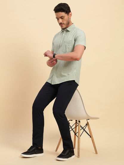 Casual Shirt for Men | Breathable & Soft with Color Fastness Regular Fit Spread Collar Neck Cotton Fabric Striped Pattern