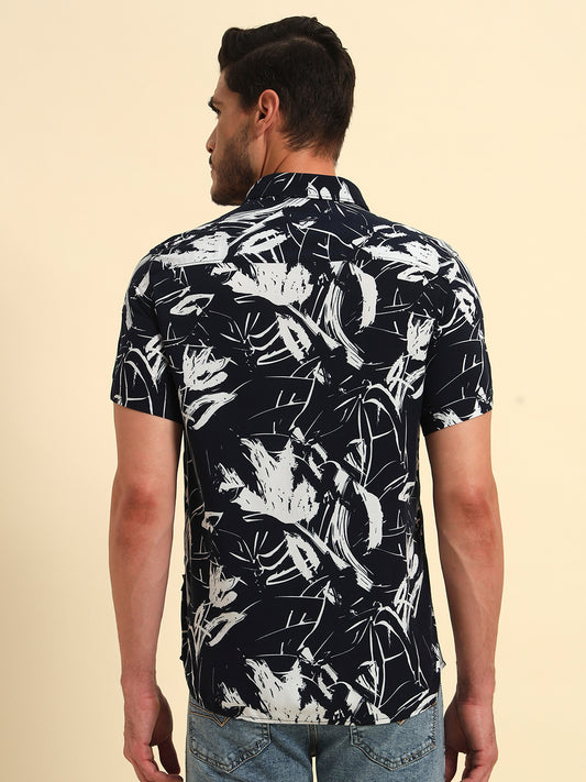 Casual Shirt for Men | Breathable & Soft with Color Fastness Regular Fit Spread Collar Neck Viscose Fabric Printed Pattern