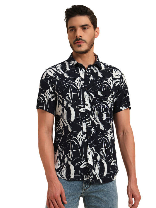 Casual Shirt for Men | Breathable & Soft with Color Fastness Regular Fit Spread Collar Neck Viscose Fabric Printed Pattern