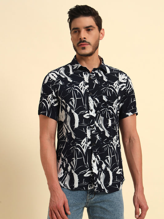 Casual Shirt for Men | Breathable & Soft with Color Fastness Regular Fit Spread Collar Neck Viscose Fabric Printed Pattern