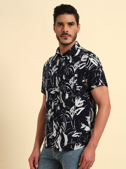 Casual Shirt for Men | Breathable & Soft with Color Fastness Regular Fit Spread Collar Neck Viscose Fabric Printed Pattern