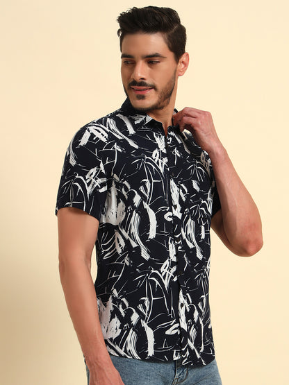 Casual Shirt for Men | Breathable & Soft with Color Fastness Regular Fit Spread Collar Neck Viscose Fabric Printed Pattern