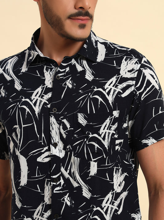 Casual Shirt for Men | Breathable & Soft with Color Fastness Regular Fit Spread Collar Neck Viscose Fabric Printed Pattern