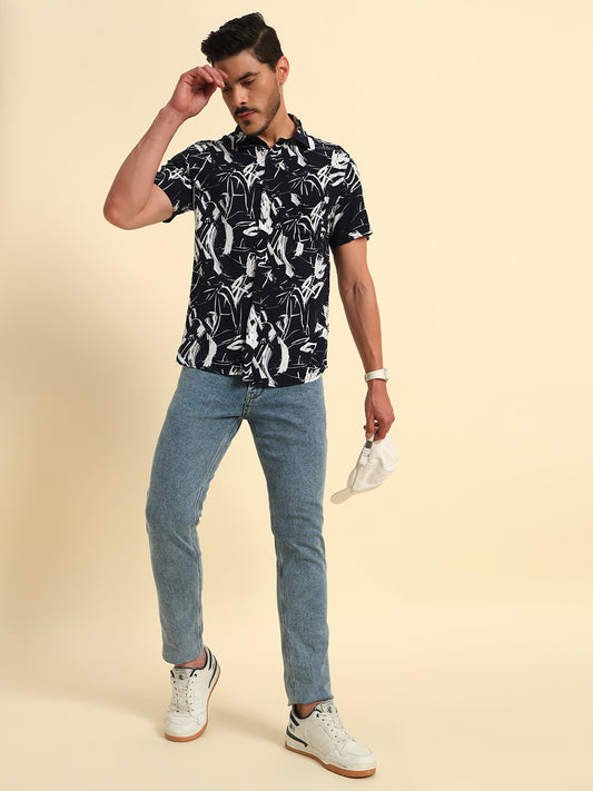 Casual Shirt for Men | Breathable & Soft with Color Fastness Regular Fit Spread Collar Neck Viscose Fabric Printed Pattern