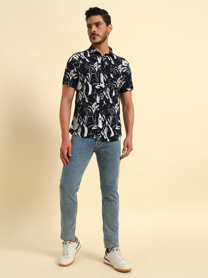 Casual Shirt for Men | Breathable & Soft with Color Fastness Regular Fit Spread Collar Neck Viscose Fabric Printed Pattern