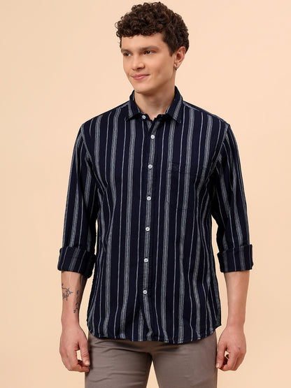 Casual Shirt for Men | Breathable & Soft with Color Fastness Regular Fit Spread Collar Neck Cotton Fabric Striped Pattern