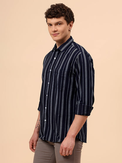 Casual Shirt for Men | Breathable & Soft with Color Fastness Regular Fit Spread Collar Neck Cotton Fabric Striped Pattern