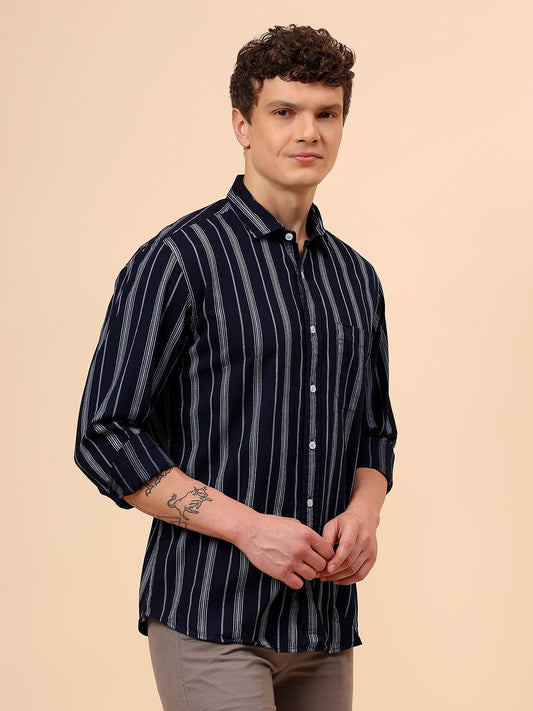Casual Shirt for Men | Breathable & Soft with Color Fastness Regular Fit Spread Collar Neck Cotton Fabric Striped Pattern
