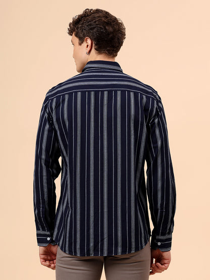 Casual Shirt for Men | Breathable & Soft with Color Fastness Regular Fit Spread Collar Neck Cotton Fabric Striped Pattern