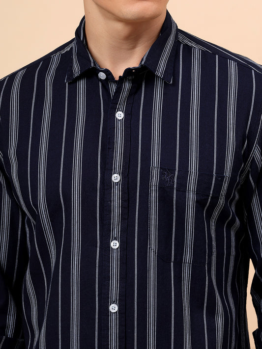 Casual Shirt for Men | Breathable & Soft with Color Fastness Regular Fit Spread Collar Neck Cotton Fabric Striped Pattern