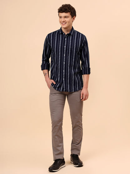 Casual Shirt for Men | Breathable & Soft with Color Fastness Regular Fit Spread Collar Neck Cotton Fabric Striped Pattern