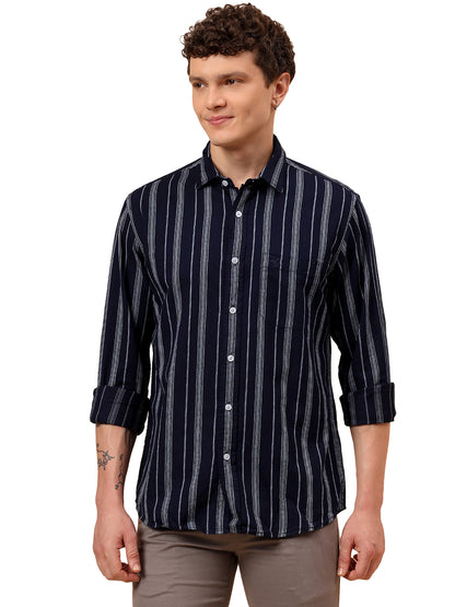 Casual Shirt for Men | Breathable & Soft with Color Fastness Regular Fit Spread Collar Neck Cotton Fabric Striped Pattern