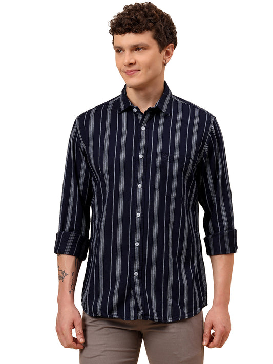 Casual Shirt for Men | Breathable & Soft with Color Fastness Regular Fit Spread Collar Neck Cotton Fabric Striped Pattern
