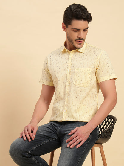 Casual Shirt for Men | Breathable & Soft with Color Fastness Regular Fit Spread Collar Neck Cotton Fabric Printed Pattern