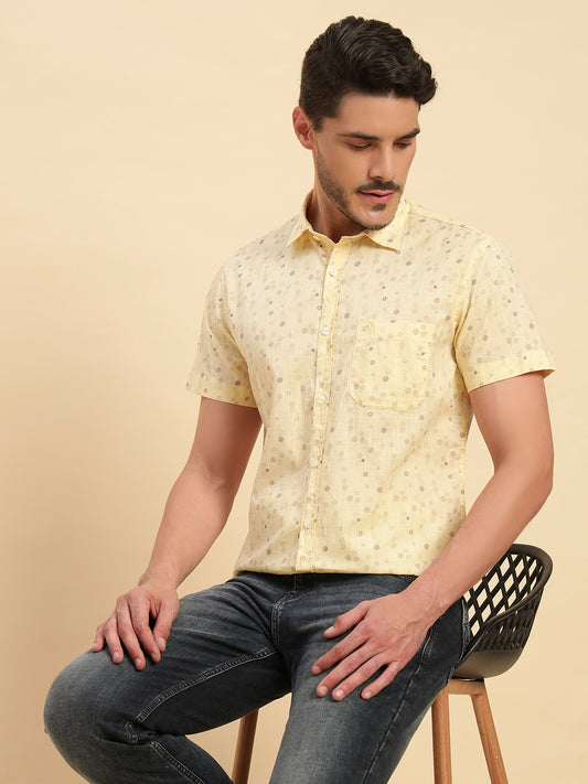 Casual Shirt for Men | Breathable & Soft with Color Fastness Regular Fit Spread Collar Neck Cotton Fabric Printed Pattern