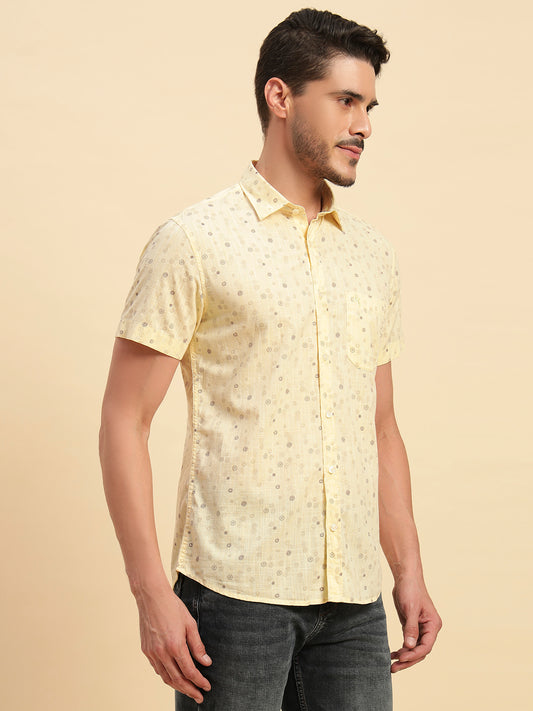 Casual Shirt for Men | Breathable & Soft with Color Fastness Regular Fit Spread Collar Neck Cotton Fabric Printed Pattern