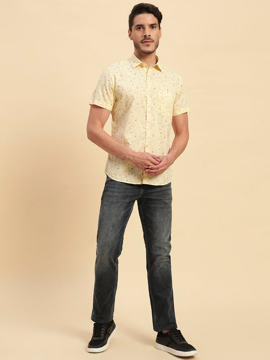 Casual Shirt for Men | Breathable & Soft with Color Fastness Regular Fit Spread Collar Neck Cotton Fabric Printed Pattern