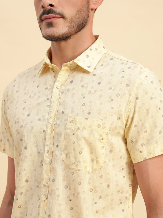 Casual Shirt for Men | Breathable & Soft with Color Fastness Regular Fit Spread Collar Neck Cotton Fabric Printed Pattern