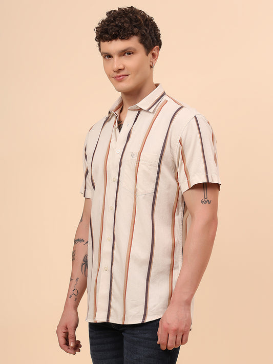 Casual Shirt for Men | Breathable & Soft with Color Fastness Regular Fit Spread Collar Neck Cotton Fabric Striped Pattern