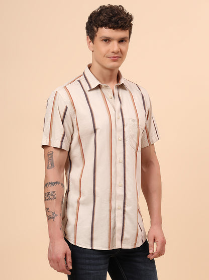 Casual Shirt for Men | Breathable & Soft with Color Fastness Regular Fit Spread Collar Neck Cotton Fabric Striped Pattern