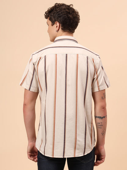 Casual Shirt for Men | Breathable & Soft with Color Fastness Regular Fit Spread Collar Neck Cotton Fabric Striped Pattern